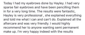 Testimonial for Hayley Louise. Abbott’s langley 2